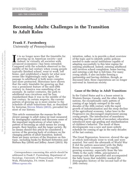 Transitioning to Adult Roles: Challenges and Successes